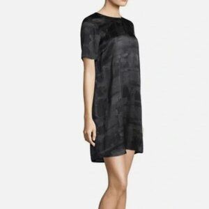Eileen Fisher Gaia Printed Silk Charmeuse Dress Womens XS Shift Casual Gray K05X